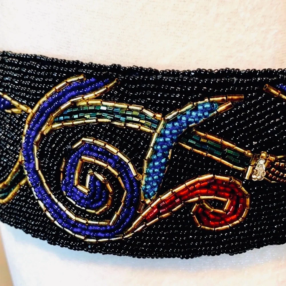 Vtg Christian Dior 80s beaded black+redbelt with rich tone beads.Size M/L
